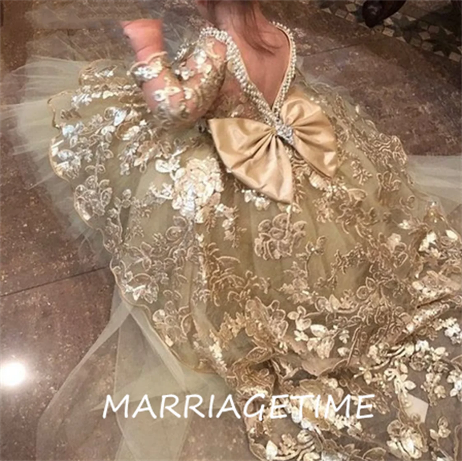 

Golden Sequins Flower Girls Dresses High Low Puffy Skirt Baby Girls Celebrations Birthday Party Dresses