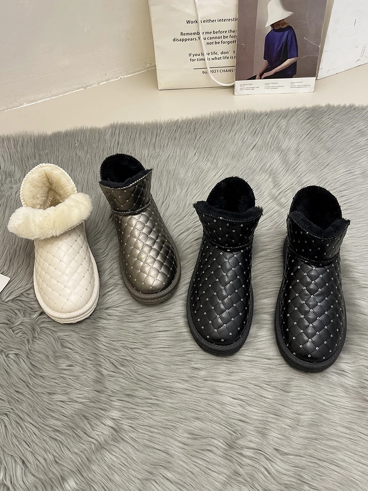 

Женская обувь, зимние ботинки, новинка 2022, осенне-зимняя водонепроницаемая Нескользящая плюшевая теплая обувь из хлопка с бусинами
