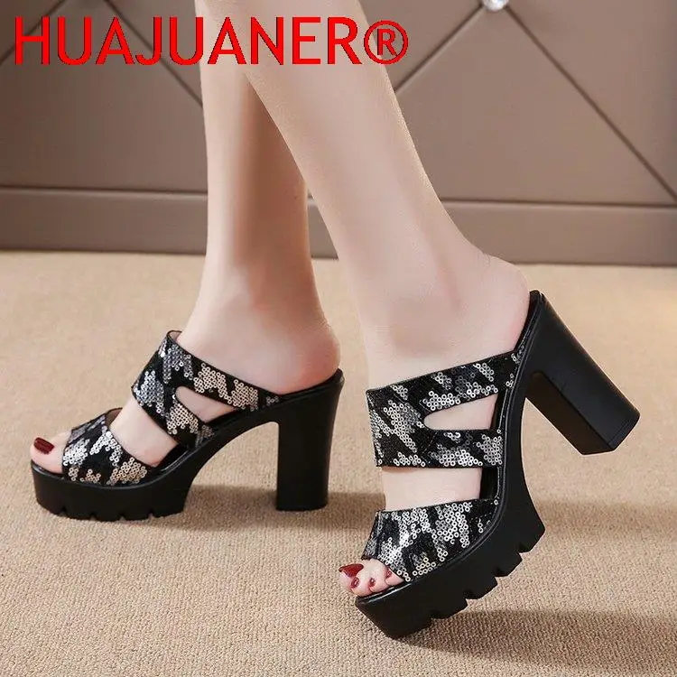 

Женские шлепанцы на платформе, летние шлепанцы на высоком каблуке, Размеры 35-40