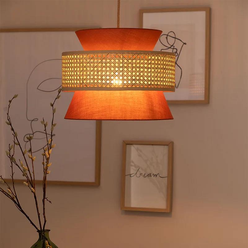 

Scandinavian Handmade Rattan Ceiling Chandelier Restaurant Hotel Living Room Bedroom Decorative Led Pendent Lamps