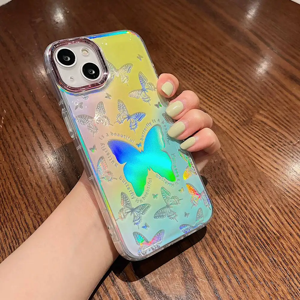 

INS Butterfly Pattern Clear Case For iPhone 13 12 11 14 Pro Max XS X XR 7 8 Plus SE 2022 2020 Cases Luxury Shockproof Soft Cover