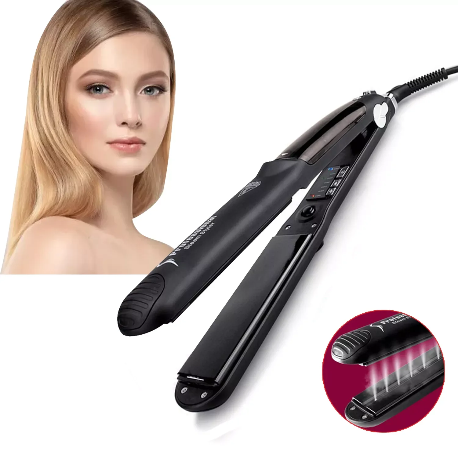 

NEW2023 2 In 1 Plate Ceramic Flat Iron Professional Hair Straightener Curling Iron Negative Lonic Care Hair Styling Tools
