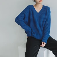 lazy style v neck loose profile pullover sweater womens 2022 autumn and winter new style slimming long sleeved sweater