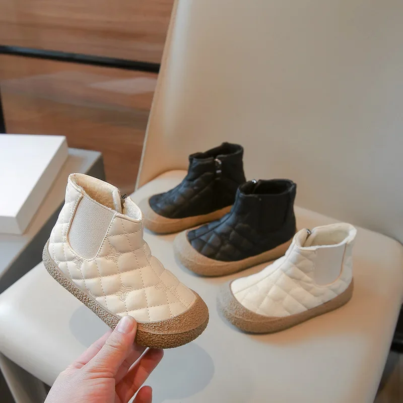 Детские зимние ботинки модные короткие для мальчиков обувь маленьких девочек с