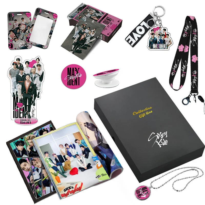 

Kpop Stray Kids Gift Box Set With Lomo Cards Photo Album Keychain Lanyard Pendant Necklace Acrylic Stand Fans Gift