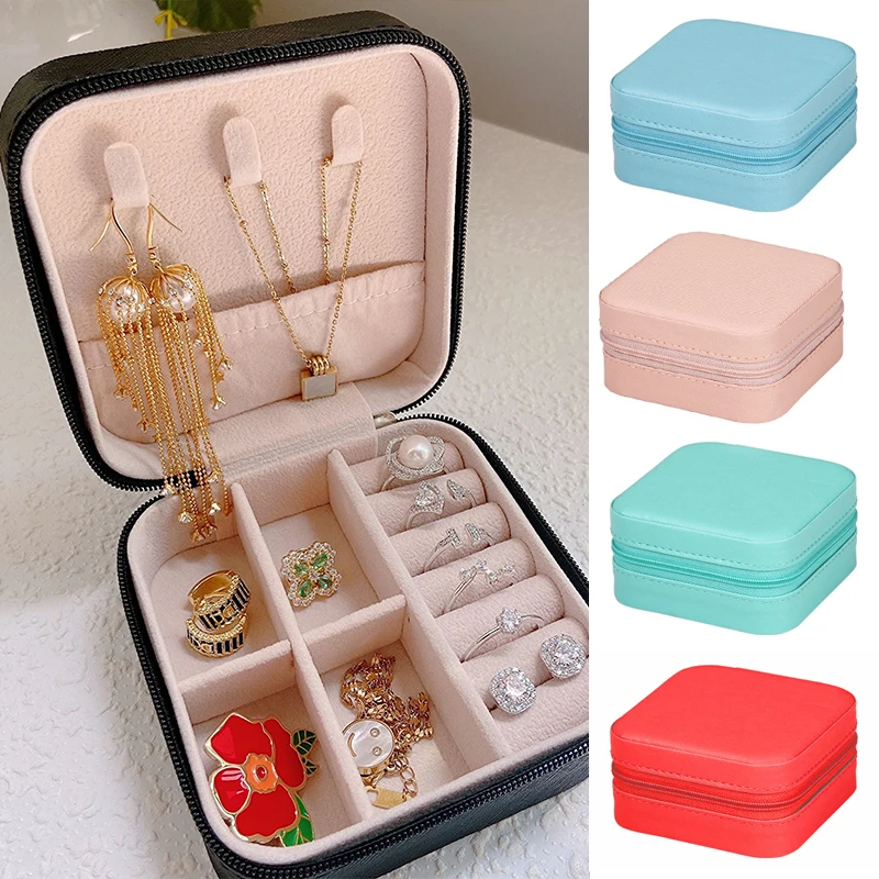 

Mini Jewelry Box Organizer Display Travel Jewelry Zipper Case Boxes PU Leather Portable Earrings Necklace Ring Jewelry Box