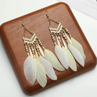 fashion v shaped long tassel feather earring bohemia ethnic style vintage drop earrings for women personality creative jewelry