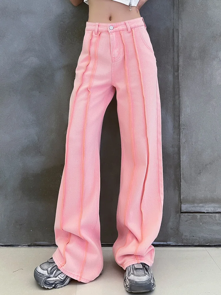 

t pink Color Long Wide Leg Casual Trousers High Wais New Loose Fit Pants Women Fashion Tide Spring Autumn 2022