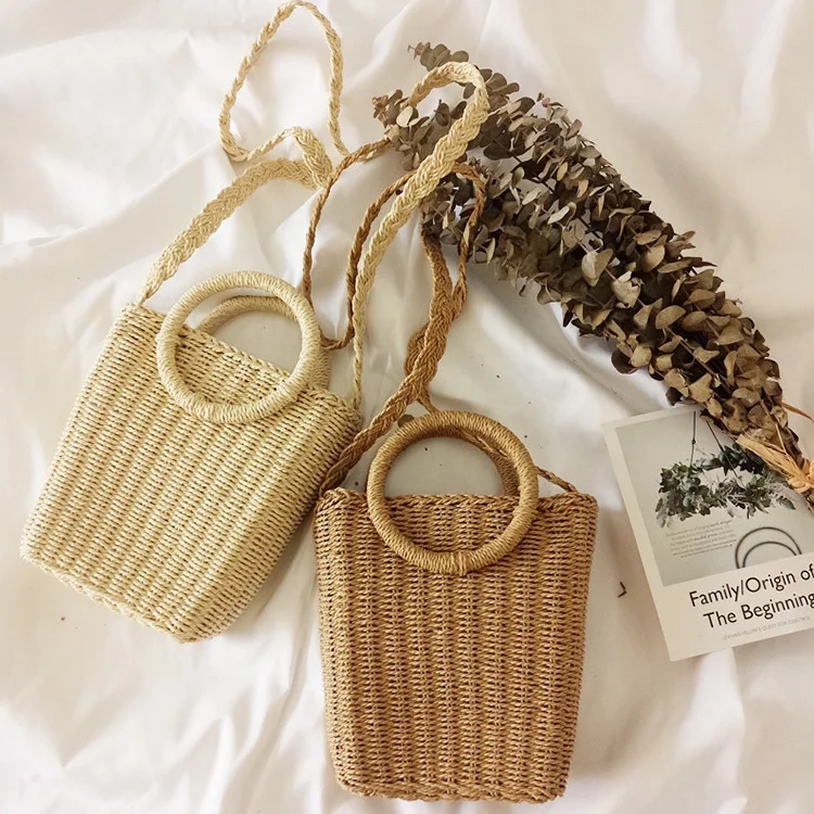 

New ring paper rope handbag square straw woven bag beach bag woven bag