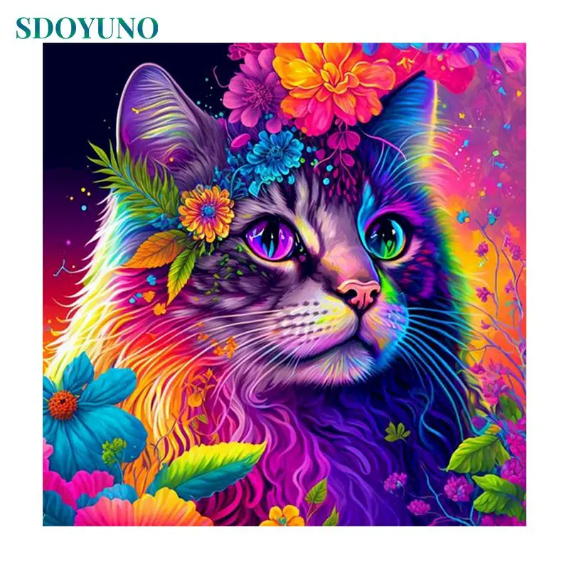 

SDOYUNO Painting By Numbers With Frame 40x50cm Kits Cat Animals Picture With Numbers Handpainted For Home Decors Diy Gift