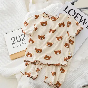 Small Bear Pjs Sets Summer Clothing Leisure Wear Home Clothes Baby Girls Tshirt Shorts Suit Toddler Short Sleeve Sleepwear Set 1