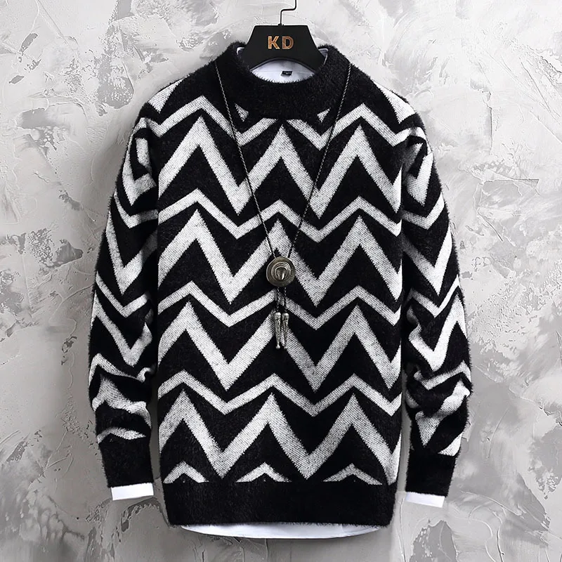 Autumn And Winter New Men's Casual Jumper Korean Version Of The Fashion Round Neck Collar Collision Colour Knitted Sweater