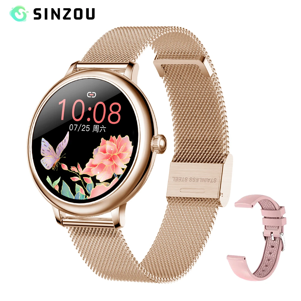 

SINZOU 2022 Luxury Rosegold Smart Watch Women Full Touch Heart Rate Blood Pressure Monitor Female Smartwatch