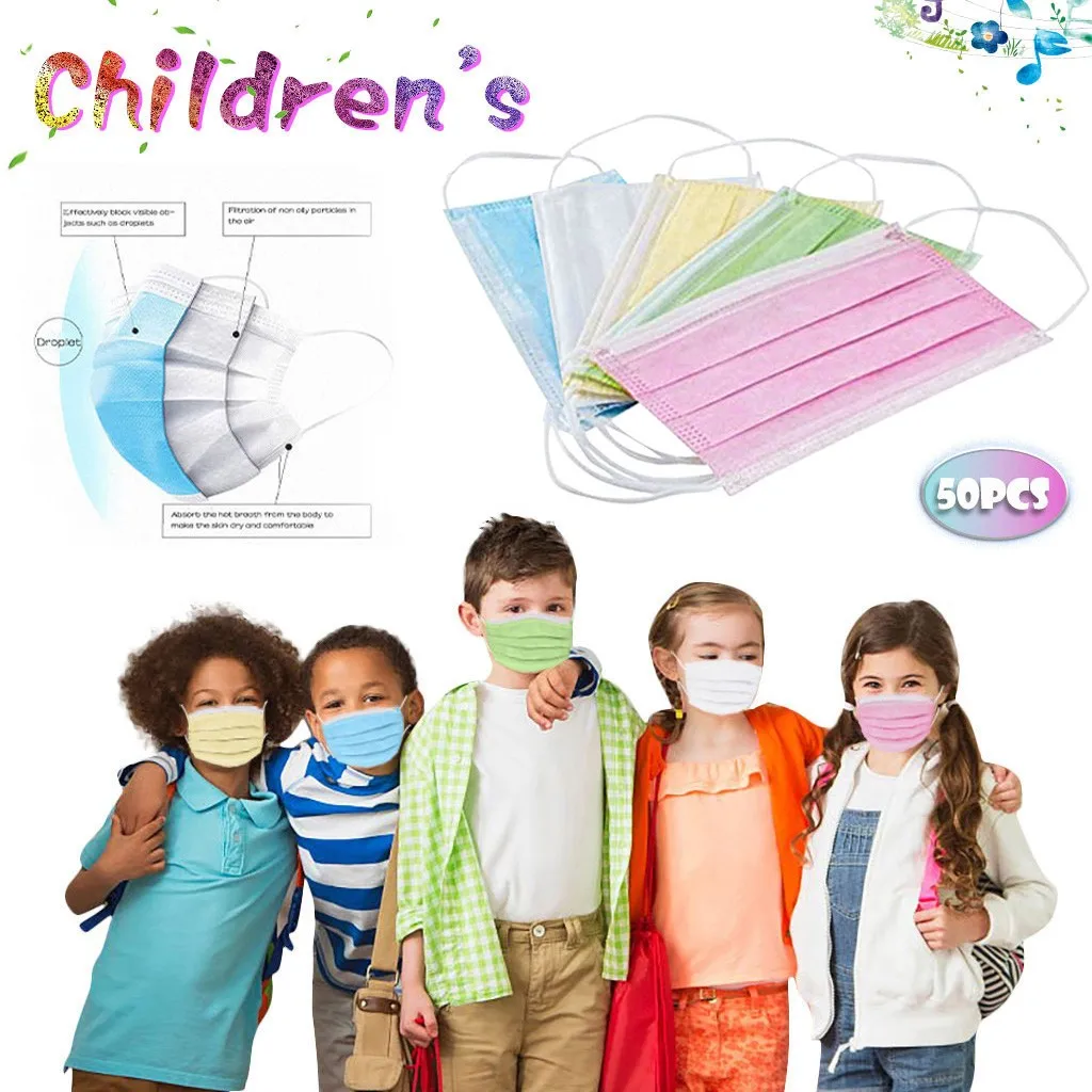 

Disposable Children Face Mask 50Pcs Mixed Pack Pure Color Protective Masks For Boy And Girl 3-Layer Masks masque enfant