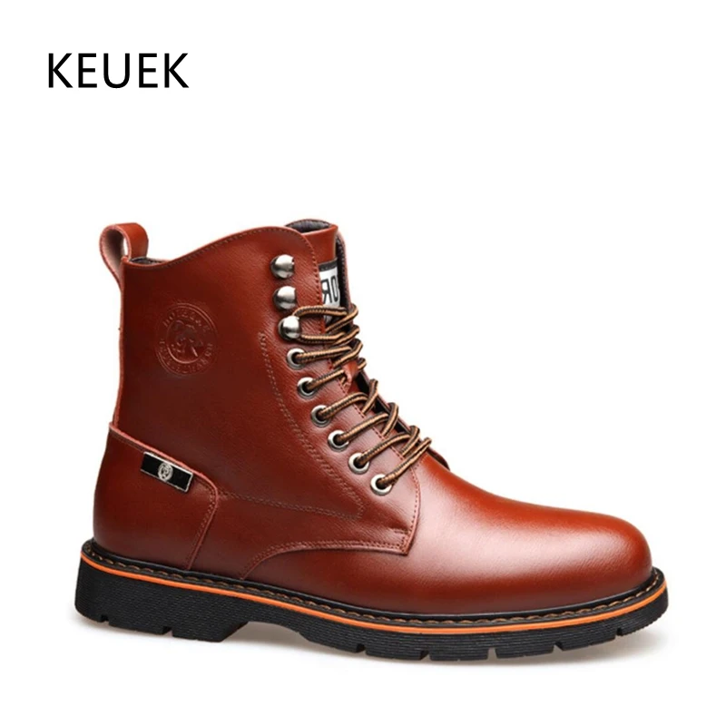 

Men Casual Ankle Leather Boots Plush High Top Snow Boots New Design Male Shoes Military Boots Botines Chelsea Motorcycle 2A