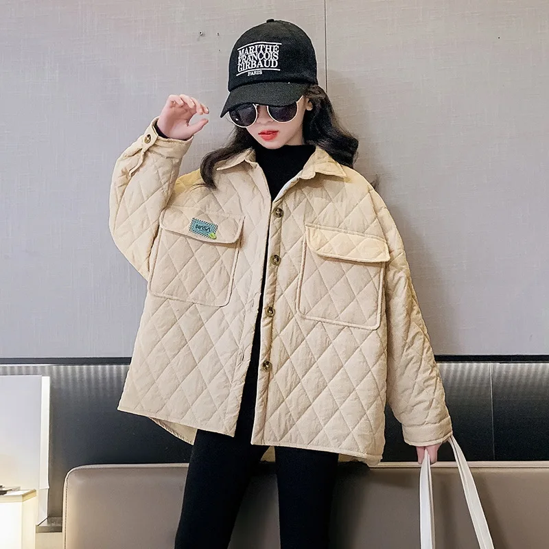 

Осенне-осеннее пальто-рубашка для девочек-подростков светильник с хлопковой подкладкой теплые куртки для детей 8, 10, 12 лет