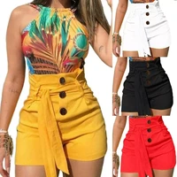 women shorts high waist buttons sashes elegant zipper lace up skinny shorts solid pockets summer casual trouses