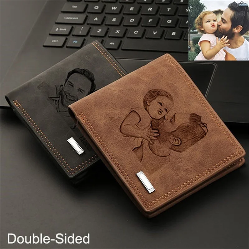 

Custom Christmas Picture Text Father's Day Gift Wallet Men Engraved Photo Personalized Christmas Anniversary Gift for Him