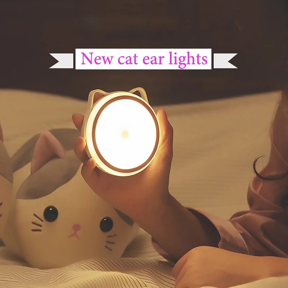 

Ночник с датчиком движения, ночник с кошачьими ушками для кабинета, лестницы, прикроватный светильник, подвесной беспроводной ночник с USB-за...