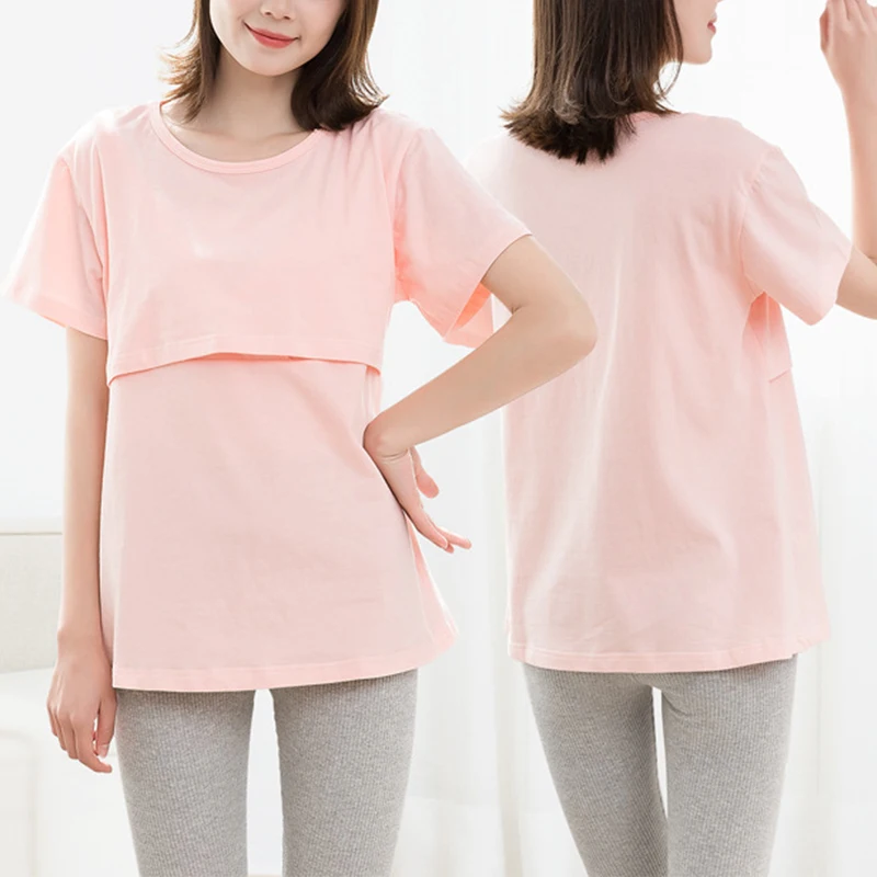 

Летние топы для беременных женщин, повседневные топы с коротким рукавом для кормящих матерей, женская футболка, туника для грудного вскармл...