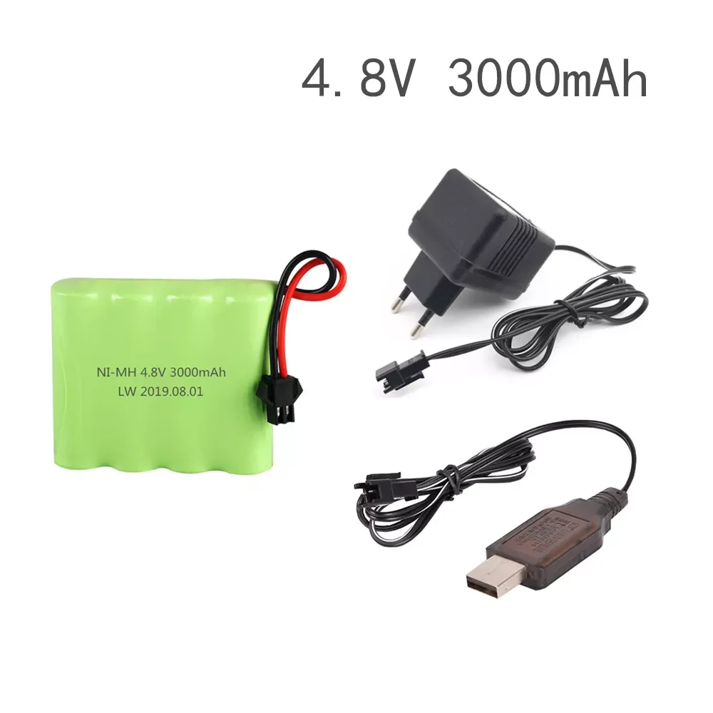 

2023New SM Plug 4.8v 3000mah NiMH Battery + Charger For Rc toys Cars Tanks Robots Boats Guns Ni-MH AA 4.8v Rechargeable Battery