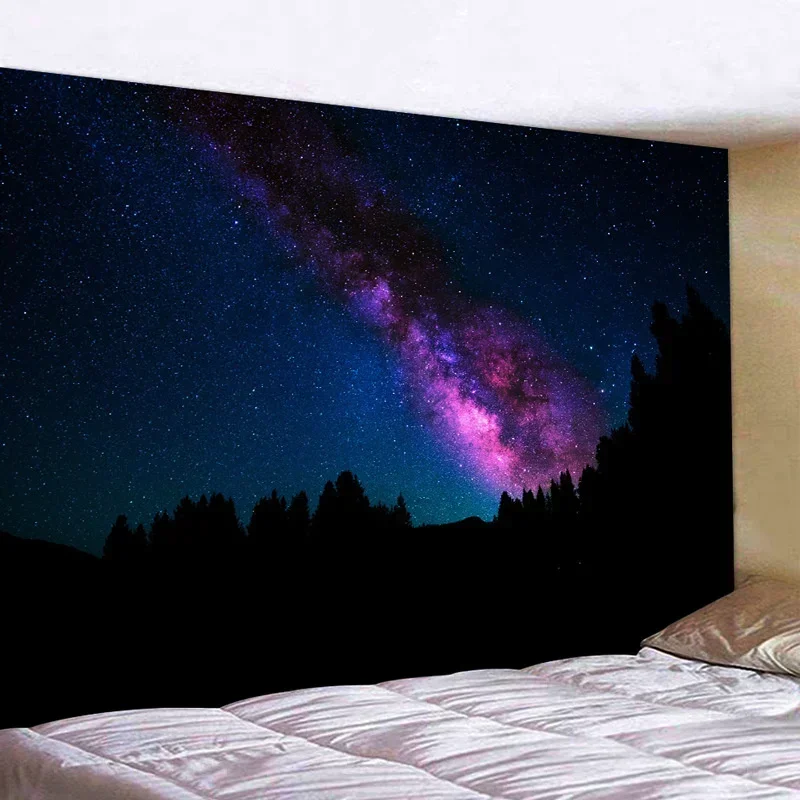 Гобелен с лесным звездным небом лунный свет ночь психоделическое богемное