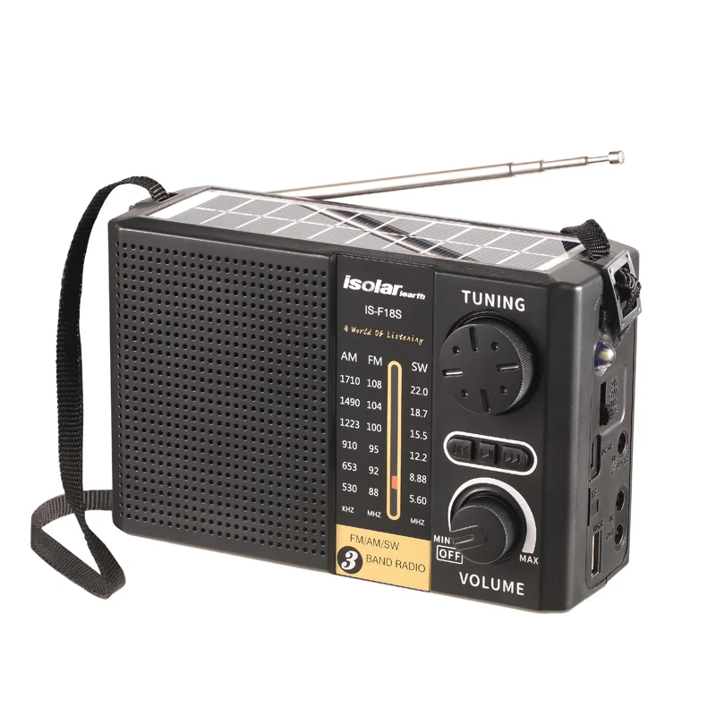 AM FM SW Muti-band Radio TF Card USB Radio LED Light Wireless Speaker Pocket Solar Panel FM Radio