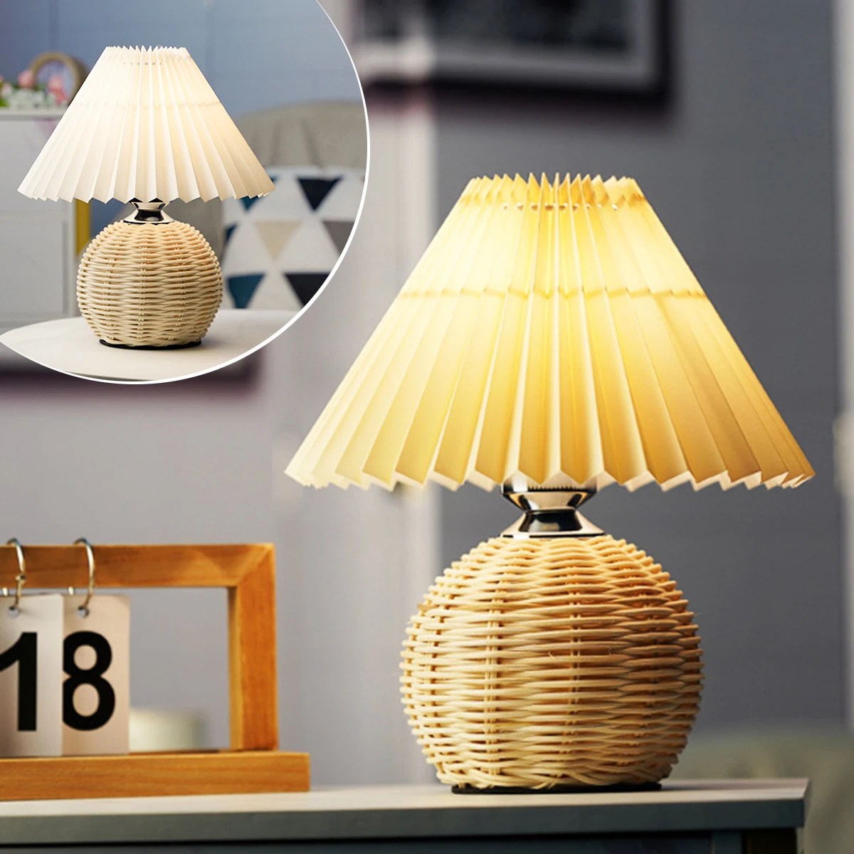 

NEW Korean Rattan Table Lamp USB Powered LED Pleated Night Lamp Eye-caring Pleated Nightstand Lamp w/Warm Light Pleated Beside