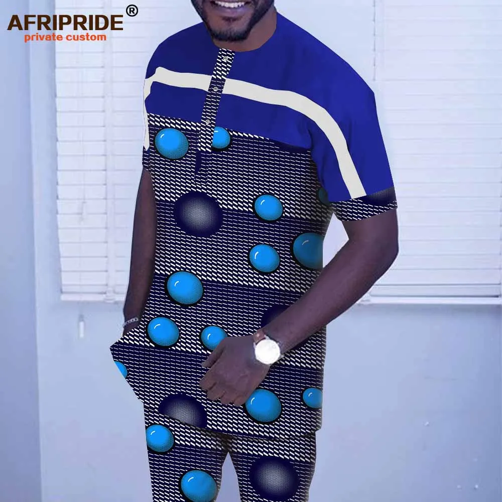 African Men Clothing Set Dashiki Tops Shirt and Print Pants Tracksuit Ankara Outfits Floral Attire Suit AFRIPRIDE A1916067B