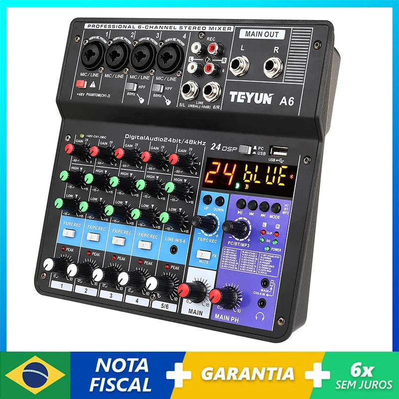 

6 Channel Power Karaoke Stereo Amplifier Audio Mixer Sound Interface Mixing Console Computer Input Power Number Live Broadcast
