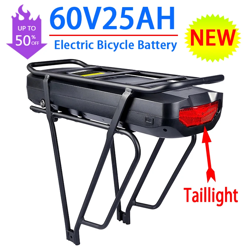 

Scooter E-Bike 60V 25Ah Lithium Battery Luggage Rack With Taillight Suitable For Bafang Electric Bicycle Motor 500W 750W 1000W
