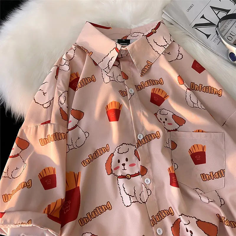 

Американская винтажная Милая дизайнерская женская футболка на пуговицах, модная Корейская Повседневная Свободная рубашка в стиле Харадзю...