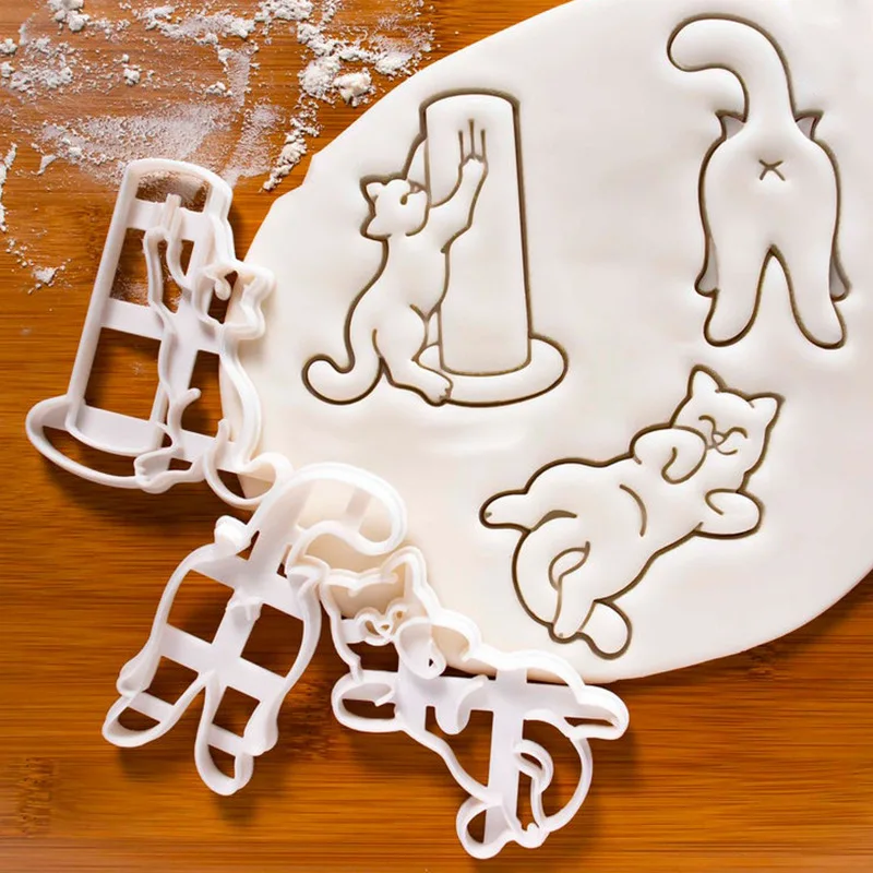 

3 Styles Cute Cat Pet Diy White Plastic Cookie Cutter Fondant Molds Baking Accessories Cake Decorating Tool for Cake Mold