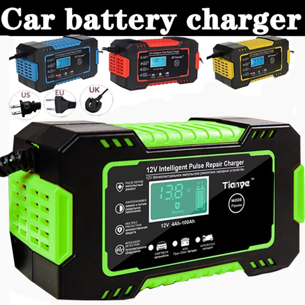 

Автомобильное зарядное устройство 12 В 6 А, интеллектуальная быстрая зарядка, импульсный ремонт, полный автоматический остановка, два режима...