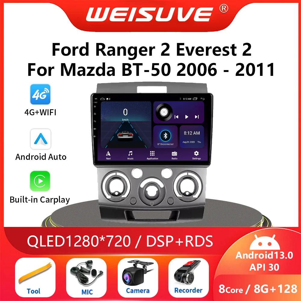 Autoradio 9 Inch Voor Ford Everest Ranger / Mazda BT50 (2006-2013) – Android, CarPlay, 4+64GB, GPS, AHD Camera