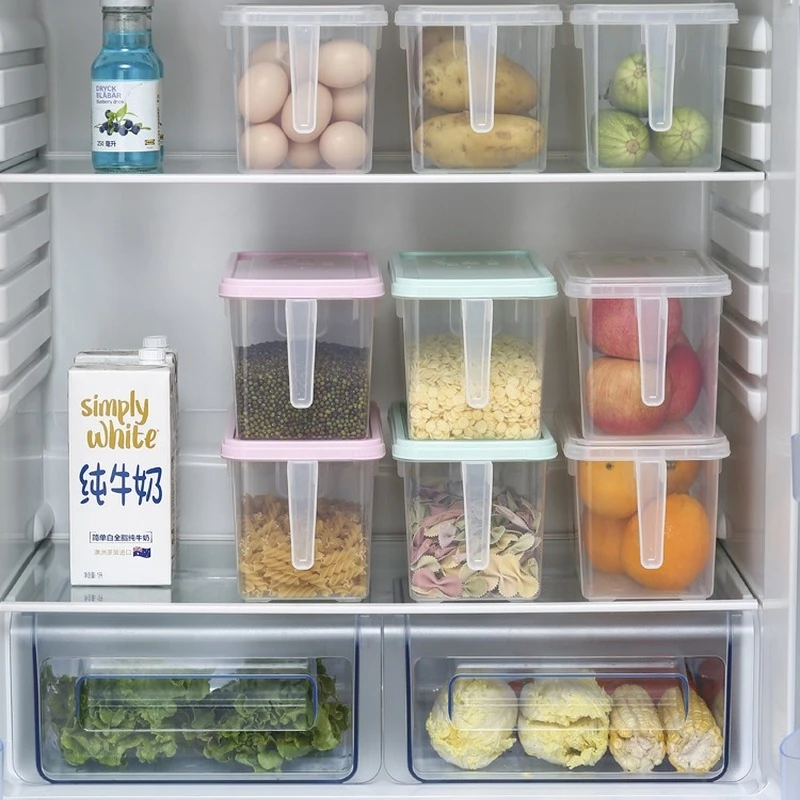 

Refrigerator Storage Box Food Grade Fresh-keeping Box Grain Storage Box Tape Handle Large Vegetable and Fruit Egg Box Containers