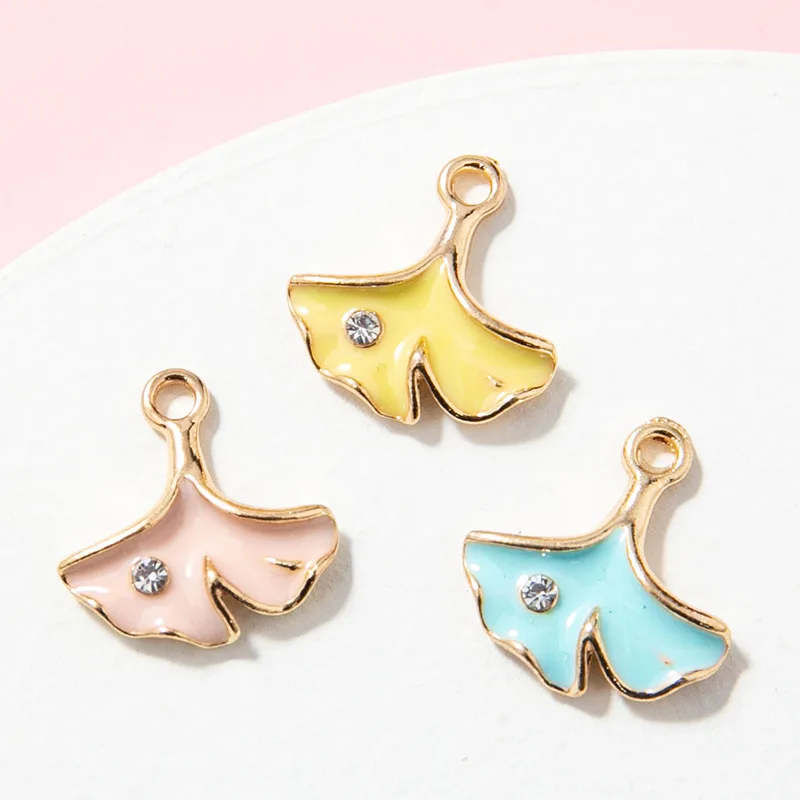 

10pcs 14*15mm Ginkgo Biloba Cartoon Flower Enamel Charm Alloy Metal Drip Oil Rhodium Gold Color Jewelry Bracelet Earring Pendant