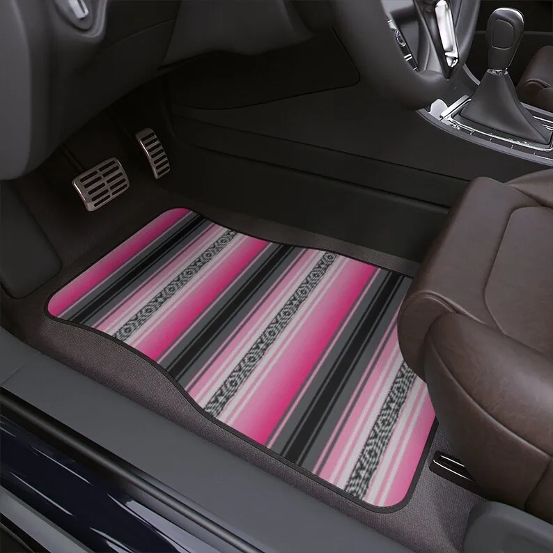 

Pink Serape Car Mats, Mexican Blanket Printed Stripes Auto Floor Protectors