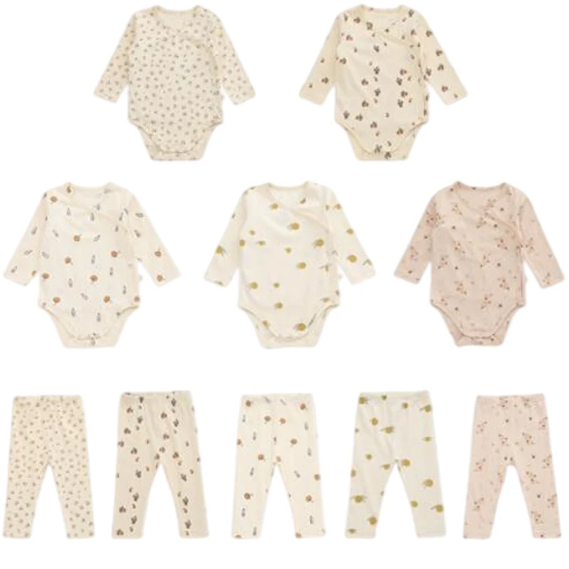 0-24M Newborn Kid Baby Boy Girl Clothes Spring Autumn Long Sleeve Bodysuit Romper Top and Pant Suit Print Baby Clothing Set 2Pcs