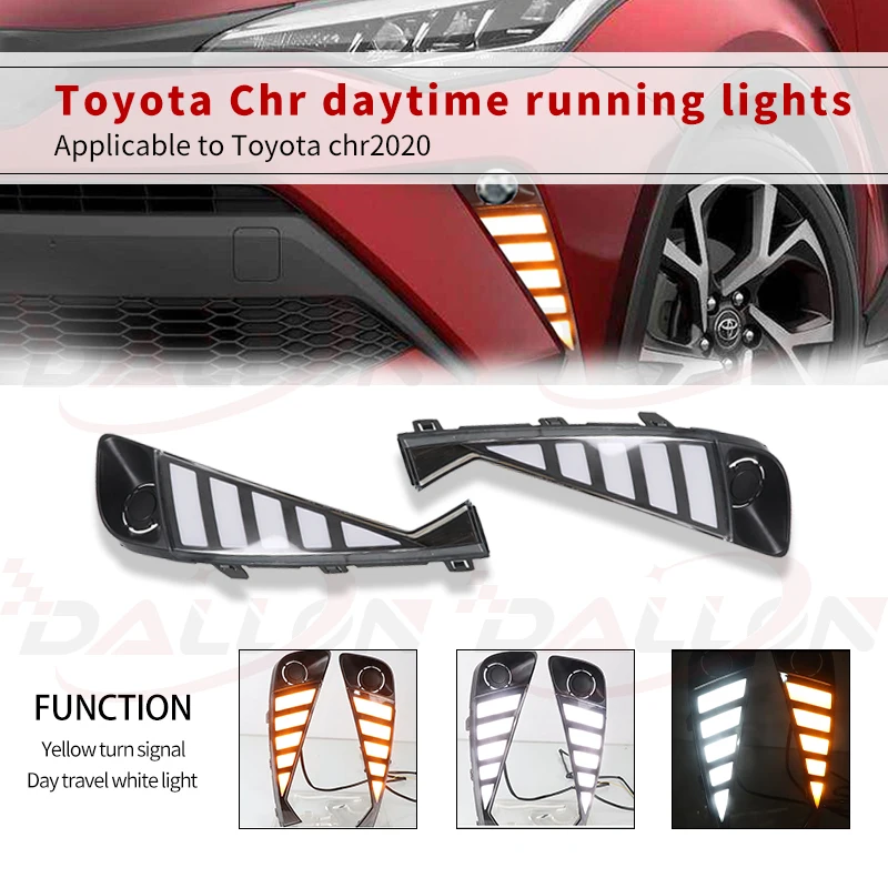 

one set Car LED DRL fog light For Toyota C-HR CHR 2020 2021 Turning Yellow Signal Fog Lamps Daytime Running Light Auto Daylight