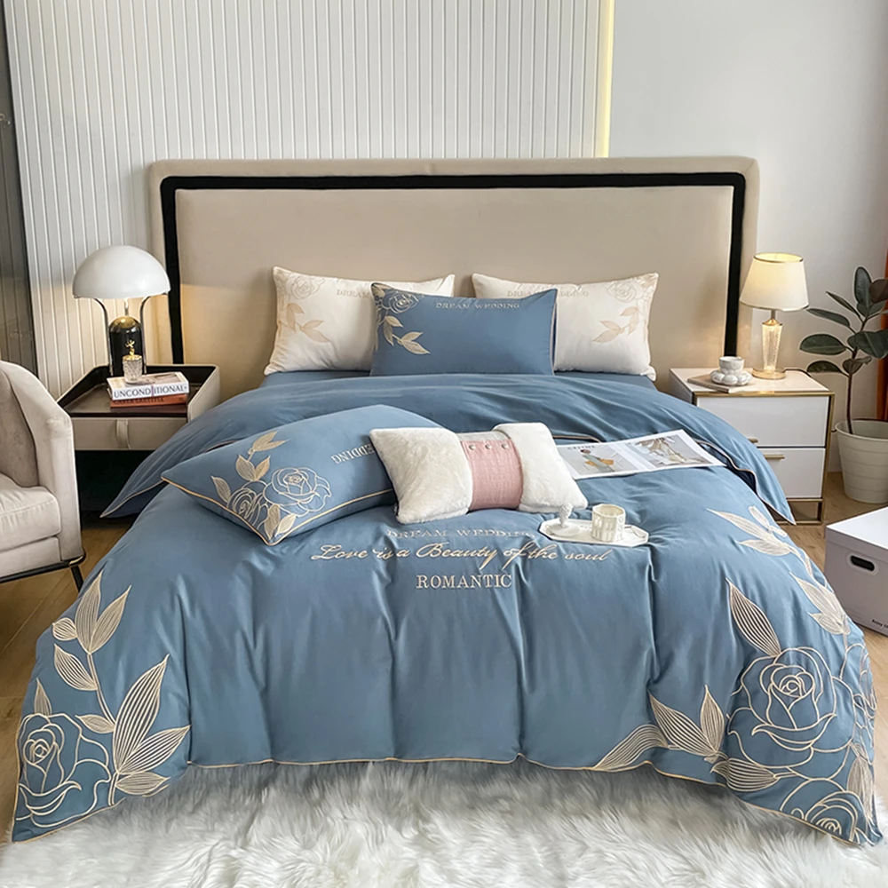 

High quality cotton Bedding set soft duvet cover Thicken fabric quilt cover pillowcases Bedsheet Embroidey King Queen size