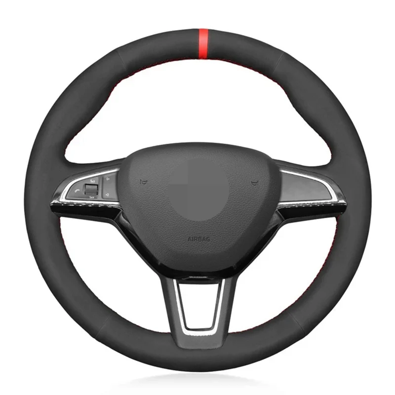

For Skoda Rapid Spaceback Octavia Fabia Car Accessories Black Alcantara Suede Leather Car Steering Wheel Cover Auto Interior