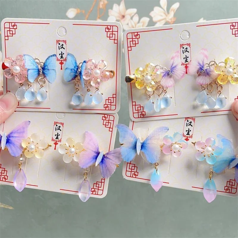 

Заколки для волос в китайском стиле с бабочками и кисточками для девочек, 2 шт.