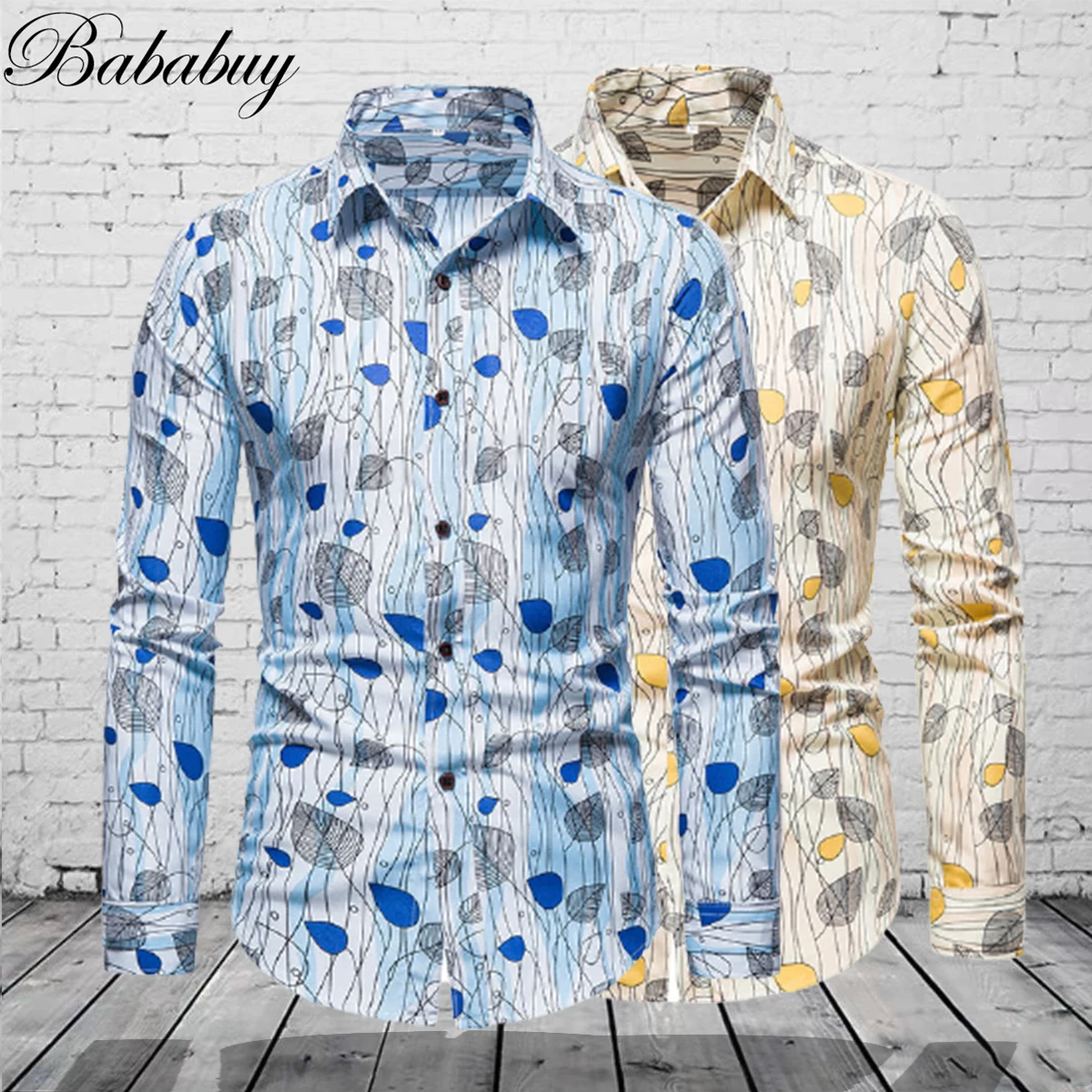 

Bababuy Men's Fashion Floral Print Long Sleeve Shirts Business Work Formal Shirt Buttons-up Homme Mens Dress Shirts