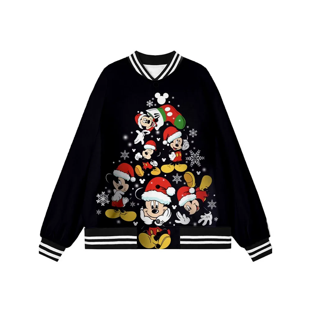 

New Disney Brand Christmas Tree Mickey Minnie Cartoon Baseball Uniform Hip Hop Street Harajuku Campus Wind Jacket Women