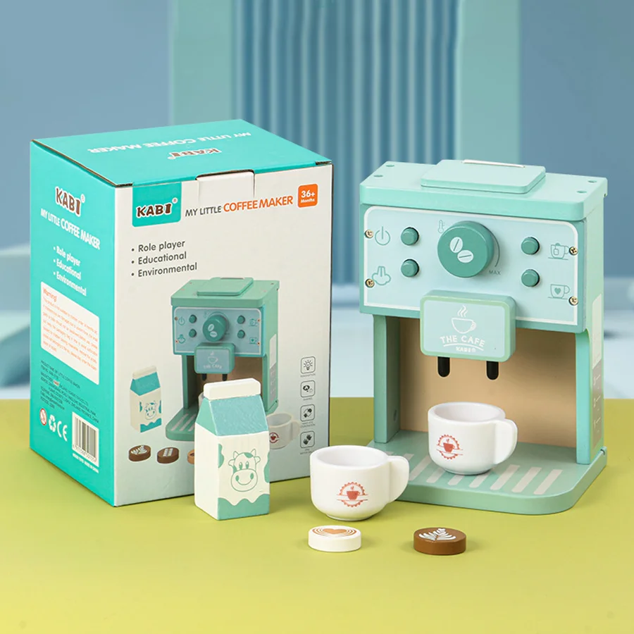 

Wooden Coffee Maker Role Player Kitchen Pretend Play House Children Educational Toys Simulation Imitation Game for Kids Gift