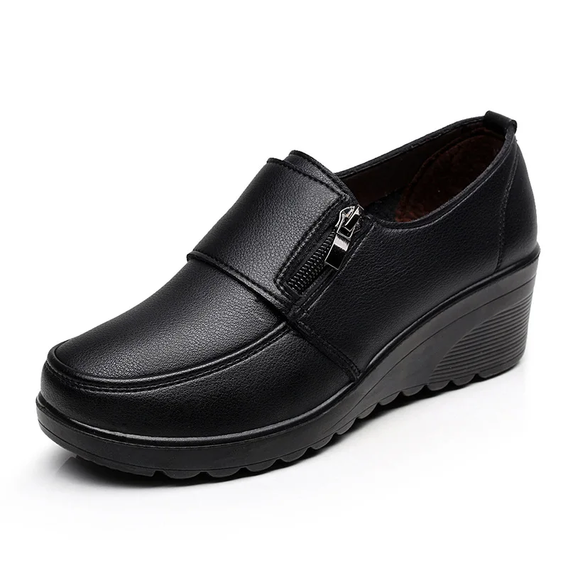

Spring Autumn Women's fashion Pumps shoes woman soft leather wedges single casual shoes mother high heels shoes