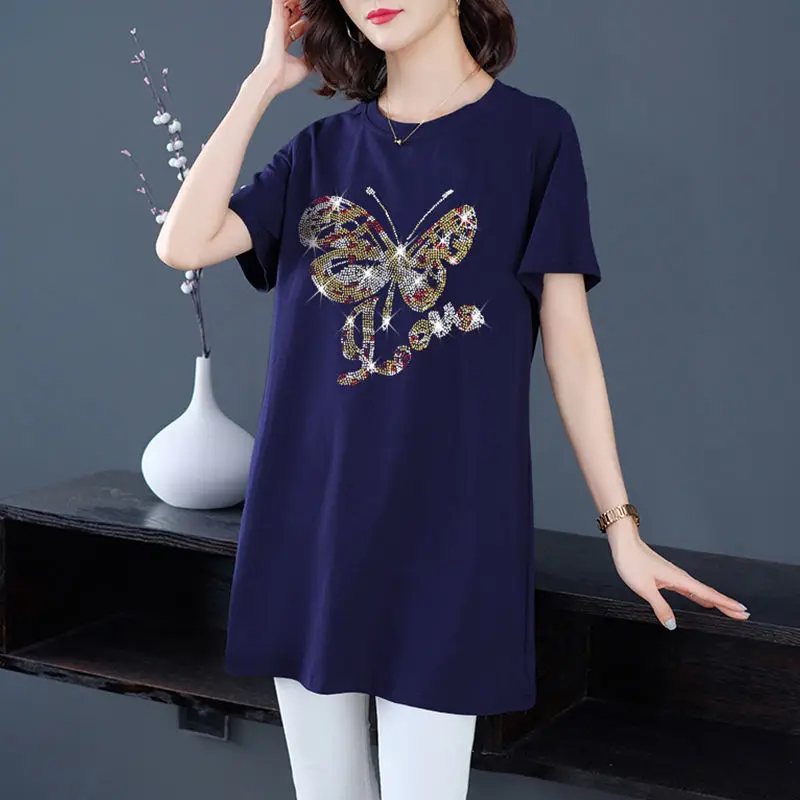 

Butterfly Pattern Short-Sleeved T-shirt Women's Loose Large Size Women's Summer Tops Woman Tshirts Tops Mujer Camisetas E63