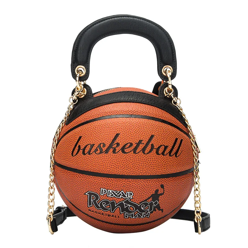 New Arrival Basketball Shape Unique Handbag Unisex Girls Boys Basketball Lover Handbag With Snake Chain Round Ball Shoulder Bag