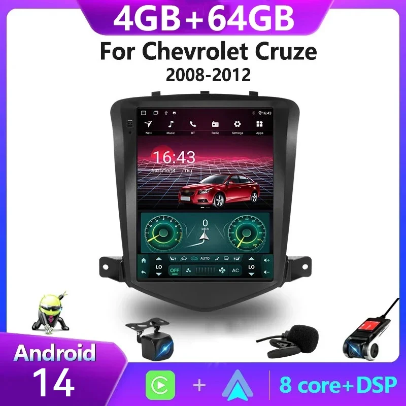 9 7-дюймовый автомобильный радиоприемник Tesla Style Andoid 14 2 Din для Chevrolet Cruze J300 2008-2012